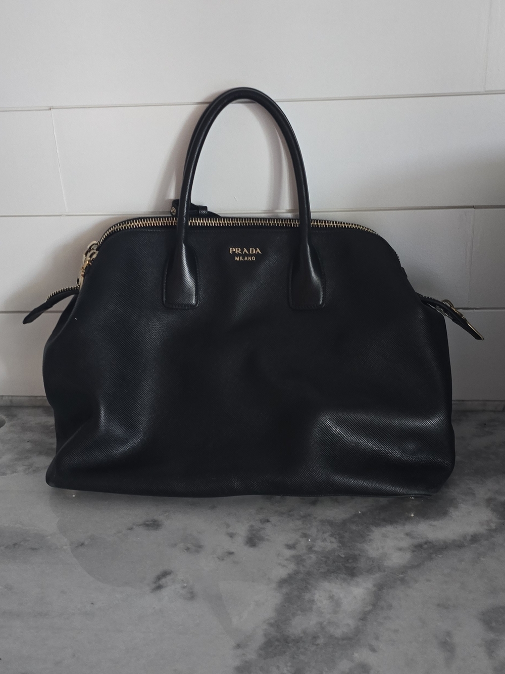 Prada Milano Black Saffiano Leather Dome Satchel with Dust Bag - Picture 12 of 15